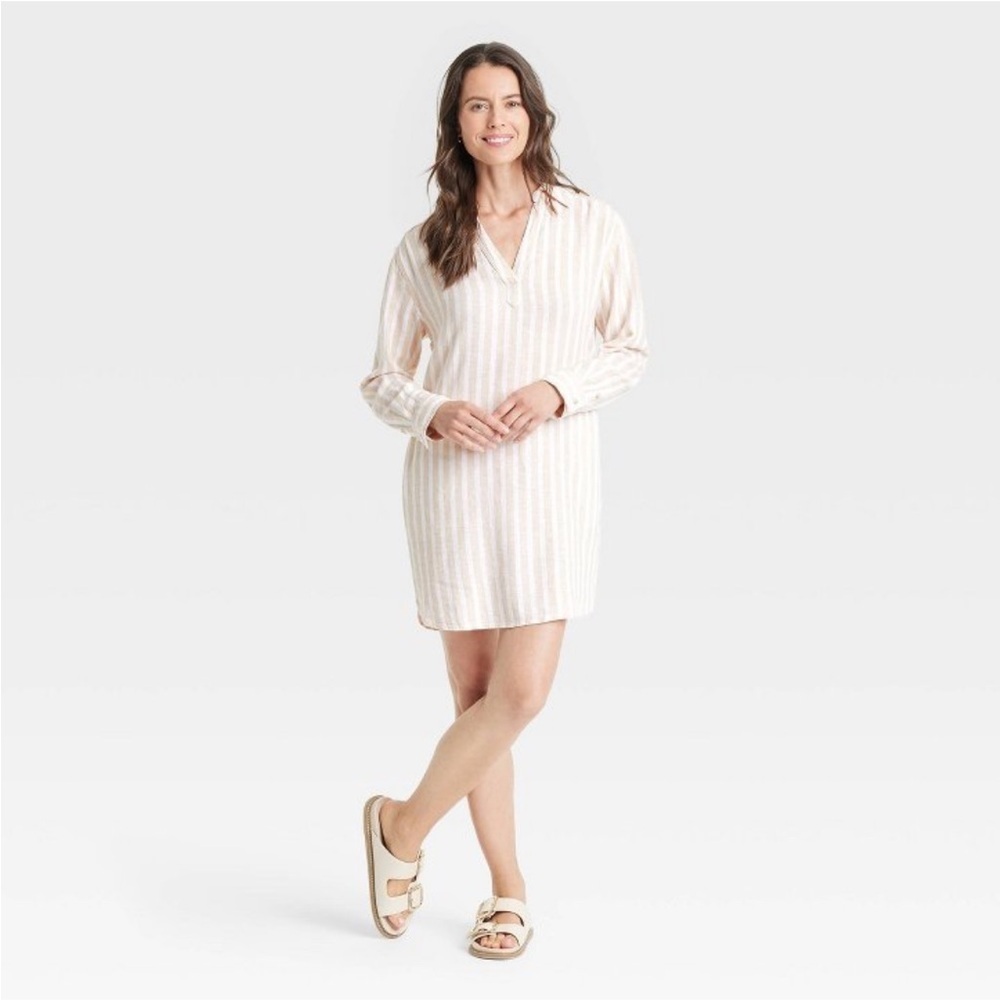 Long Sleeve Popover Mini Shirtdress - Universal Thread™ Tan
Striped 🆕